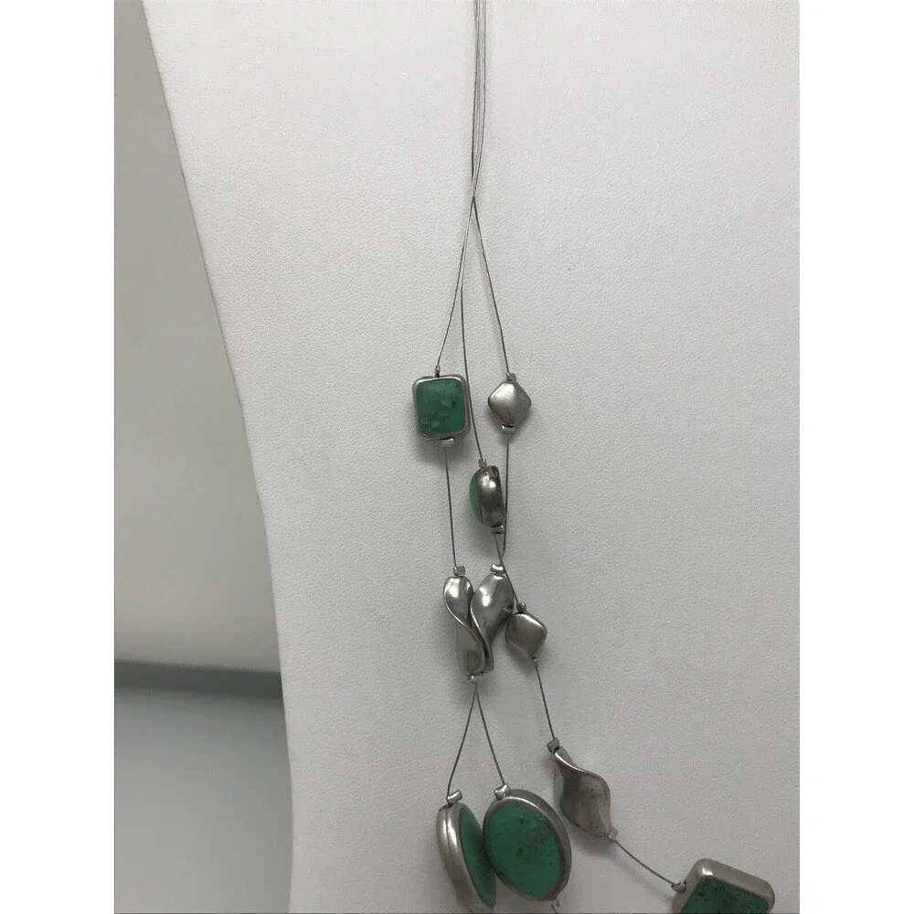 CHICO'S Necklace Greenish Blue Teal Multi Strand Floating Silver Tone